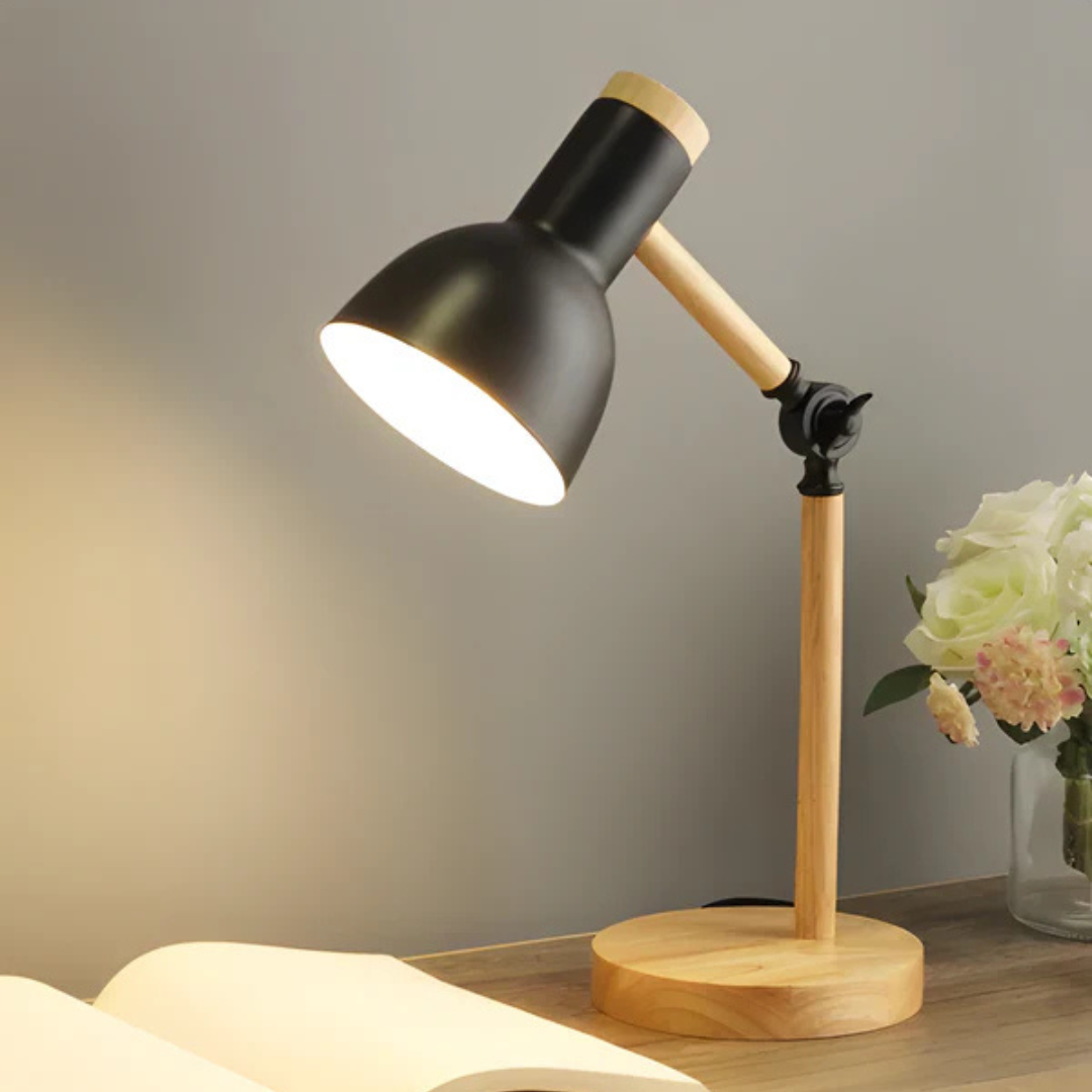 Odette | Candeeiro de Mesa Ajustável | Madeira e Metal, Braço Articulado | E27 LED