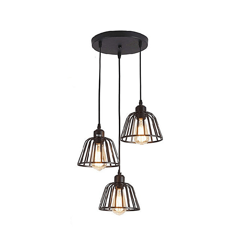 Wynne | Lustre LED Industrial Retro | Gaiola de Ferro Preto | 1 ou 3 Luzes