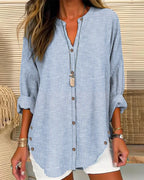 Bexcellent | Blusa Feminina Manga Longa Listrada Decote V