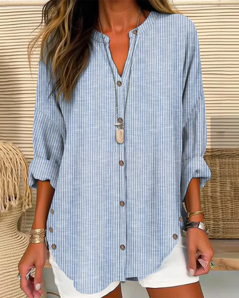 Bexcellent | Blusa Feminina Manga Longa Listrada Decote V