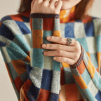 Mulher Camisola de Gola Alta Cashmere Patchwork