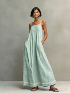 Liora | Vestido Longo Feminino Listrado Alças Finas Minimalista