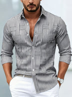 Camisa Masculina Listrada Manga Longa Vintage