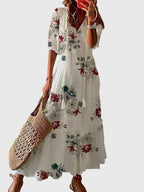 Vada | Vestido Feminino Boho Estampado Decote V Leve