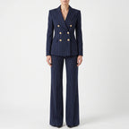Iris | Fato Pantalona Feminino 2 Peças | Riscas, Cintura Alta | Blazer e Calça