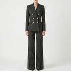 Iris | Fato Pantalona Feminino 2 Peças | Riscas, Cintura Alta | Blazer e Calça