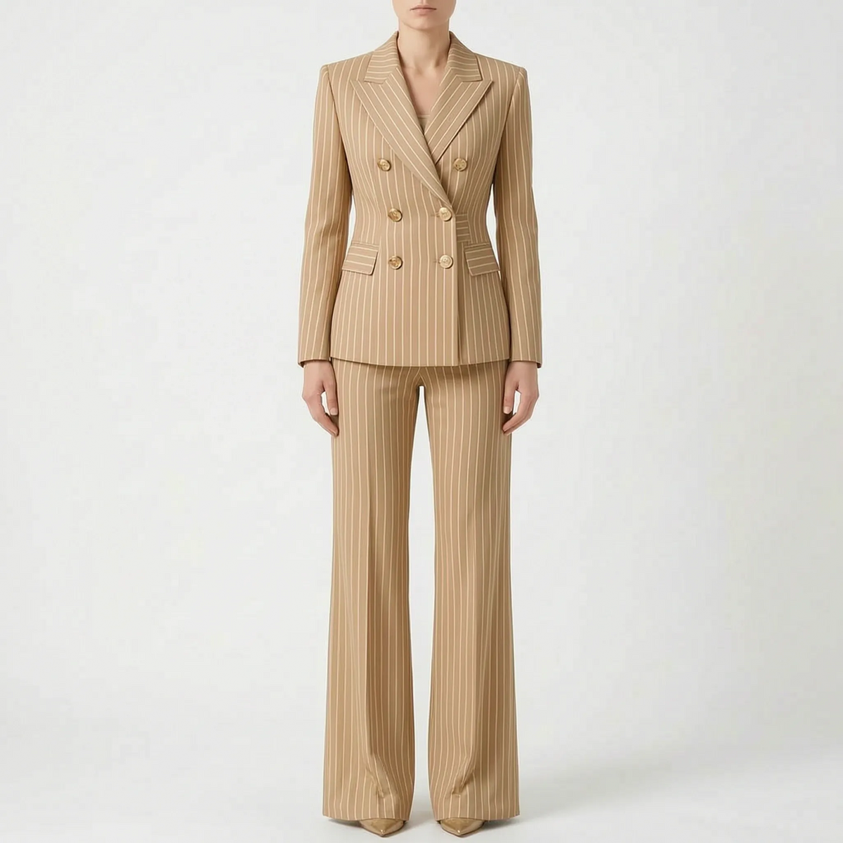 Iris | Fato Pantalona Feminino 2 Peças | Riscas, Cintura Alta | Blazer e Calça