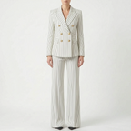 Iris | Fato Pantalona Feminino 2 Peças | Riscas, Cintura Alta | Blazer e Calça