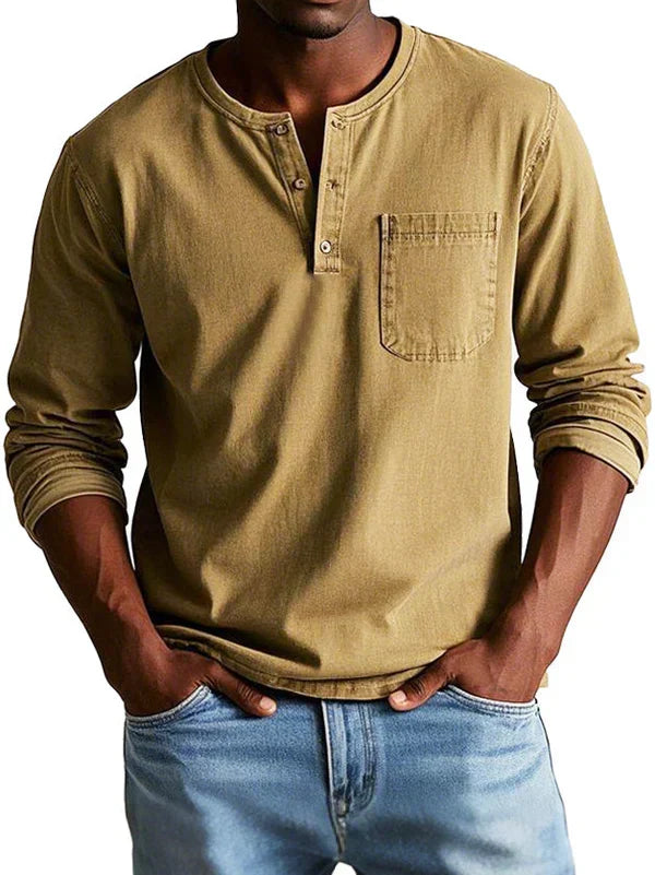 Homem Camisa Henley Manga Longa Relaxada