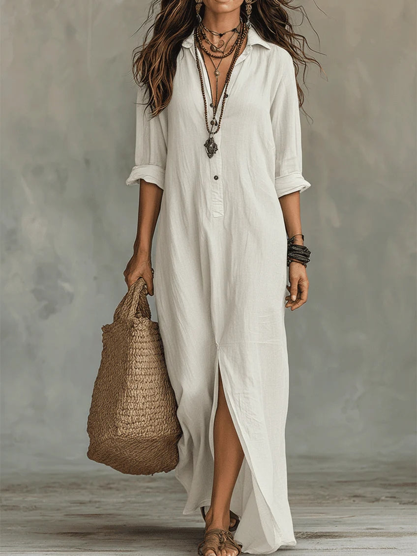 Vestido Maxi Feminino Solto Gola Estruturada