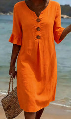 Vestido de Algodão e Linho para Mulher Verão | Botões, Solto, Respirável