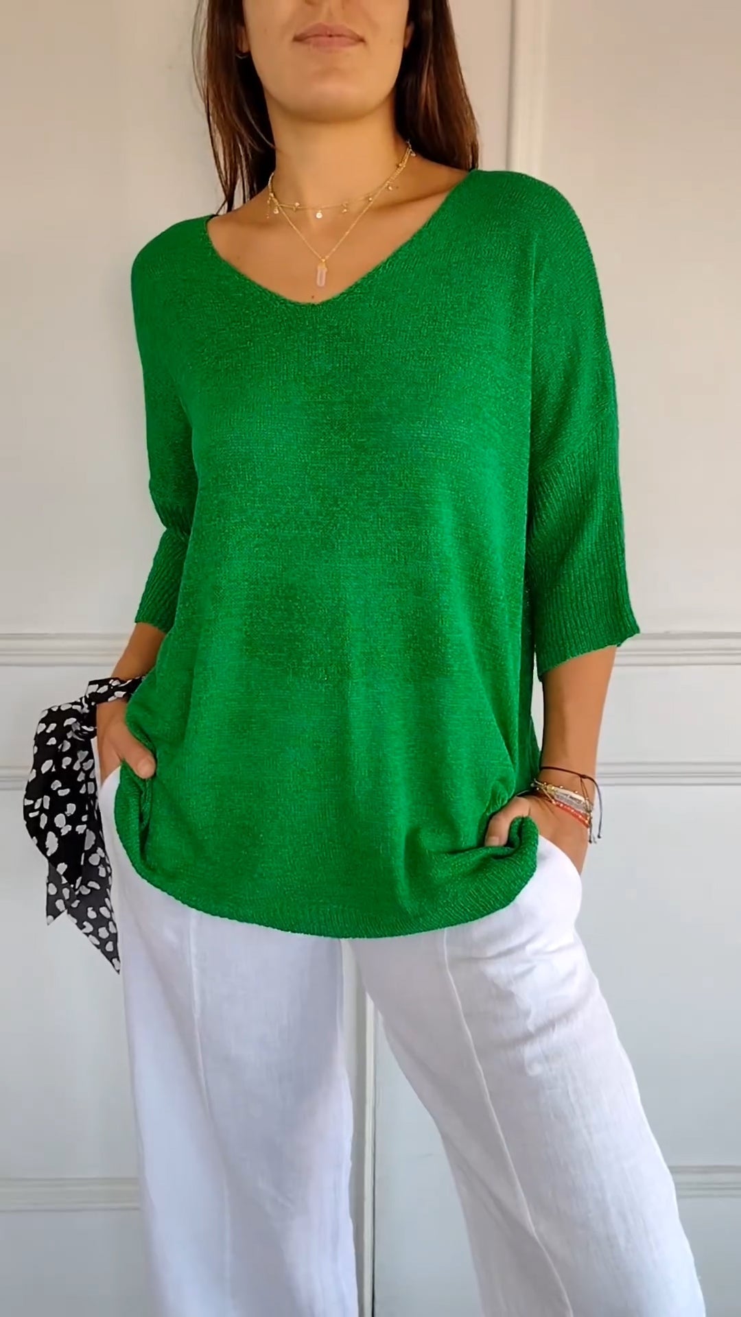 Top de Tricot Mulher | Decote V | Manga Longa, Estilo Casual
