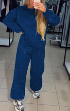 Faye | Conjunto Loungewear Feminino Calça Larga Detalhes Strass