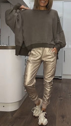 Maren | Conjunto Feminino 2 Peças Oversized Sweatshirt Calça Cetim