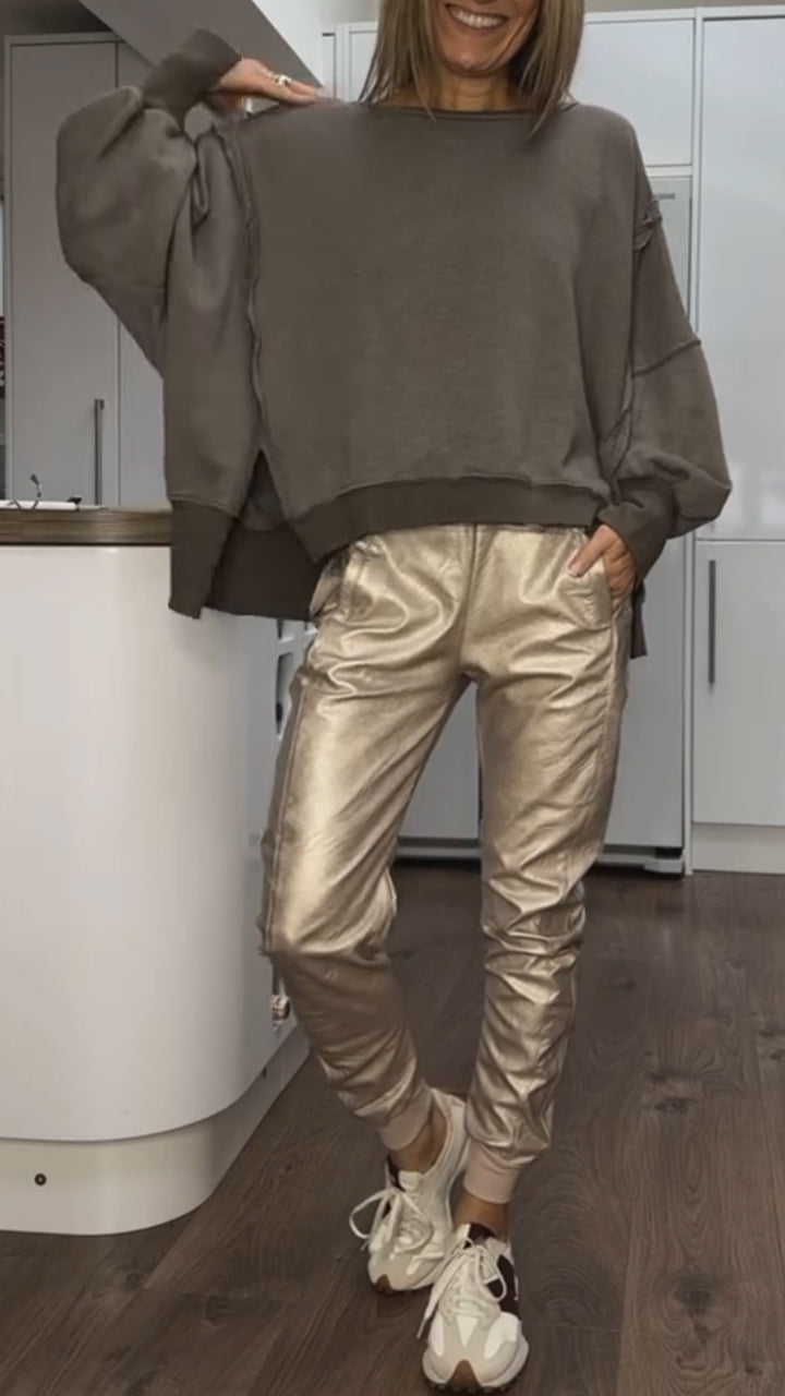 Maren | Conjunto Feminino 2 Peças Oversized Sweatshirt Calça Cetim