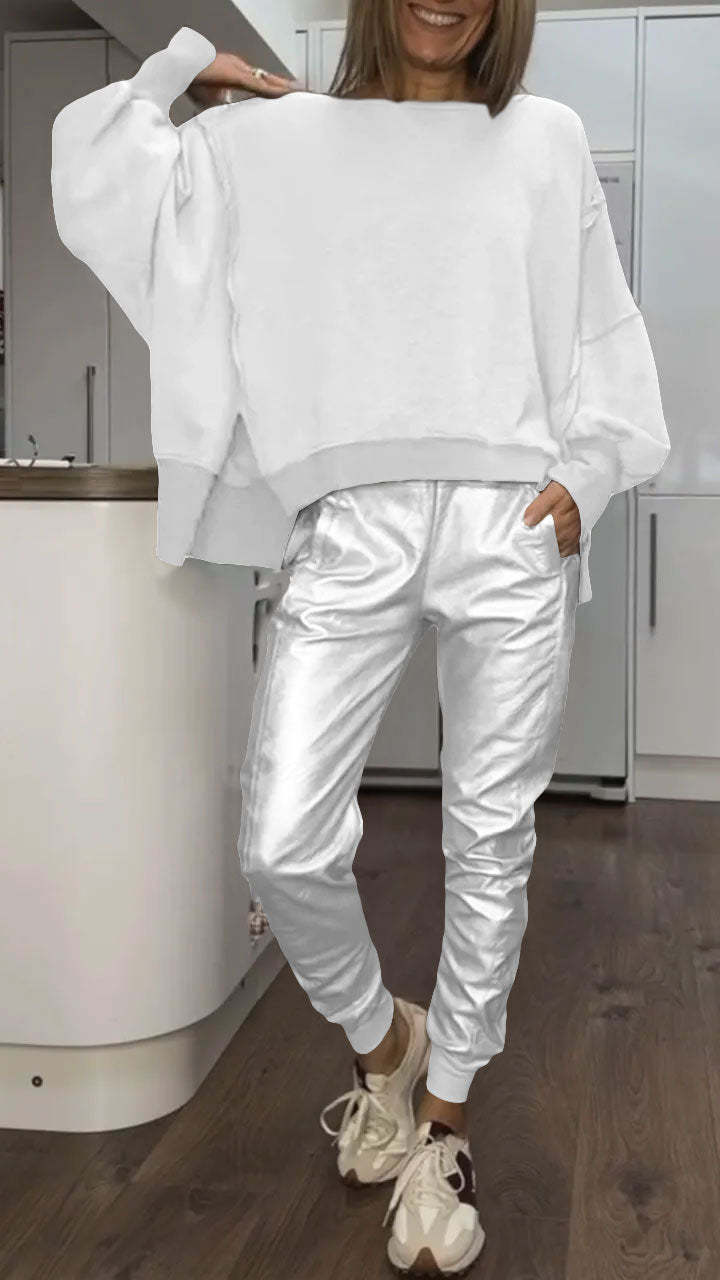 Maren | Conjunto Feminino 2 Peças Oversized Sweatshirt Calça Cetim
