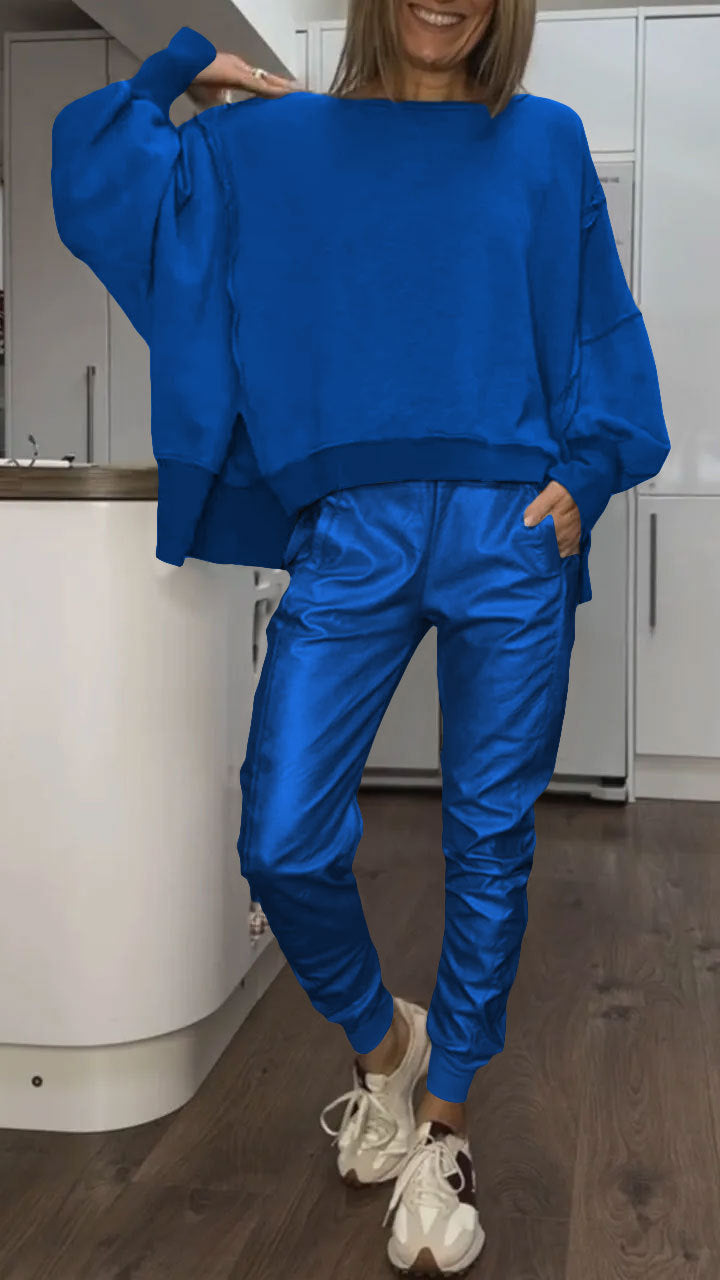 Maren | Conjunto Feminino 2 Peças Oversized Sweatshirt Calça Cetim