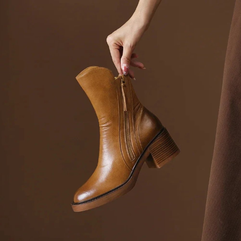 Cora | Mulher Couro Bota Ankle Salto Bloco
