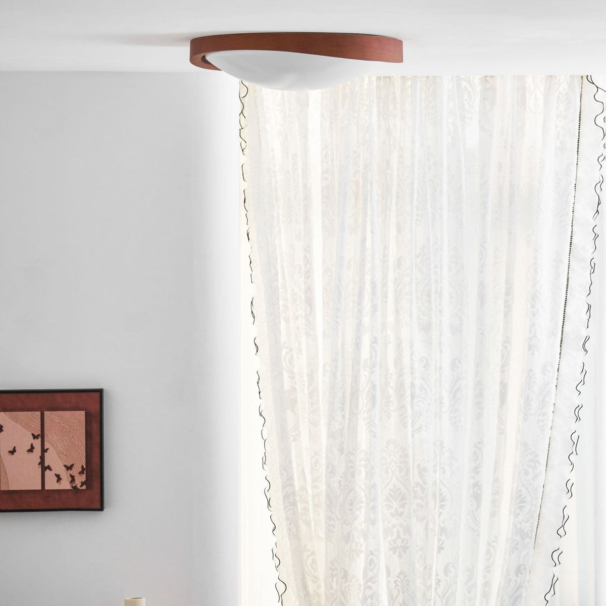 Veda | Candeeiro de Teto Flush | Efeito Madeira, Luz Tri-Cor | Tecido Moderno