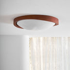 Veda | Candeeiro de Teto Flush | Efeito Madeira, Luz Tri-Cor | Tecido Moderno