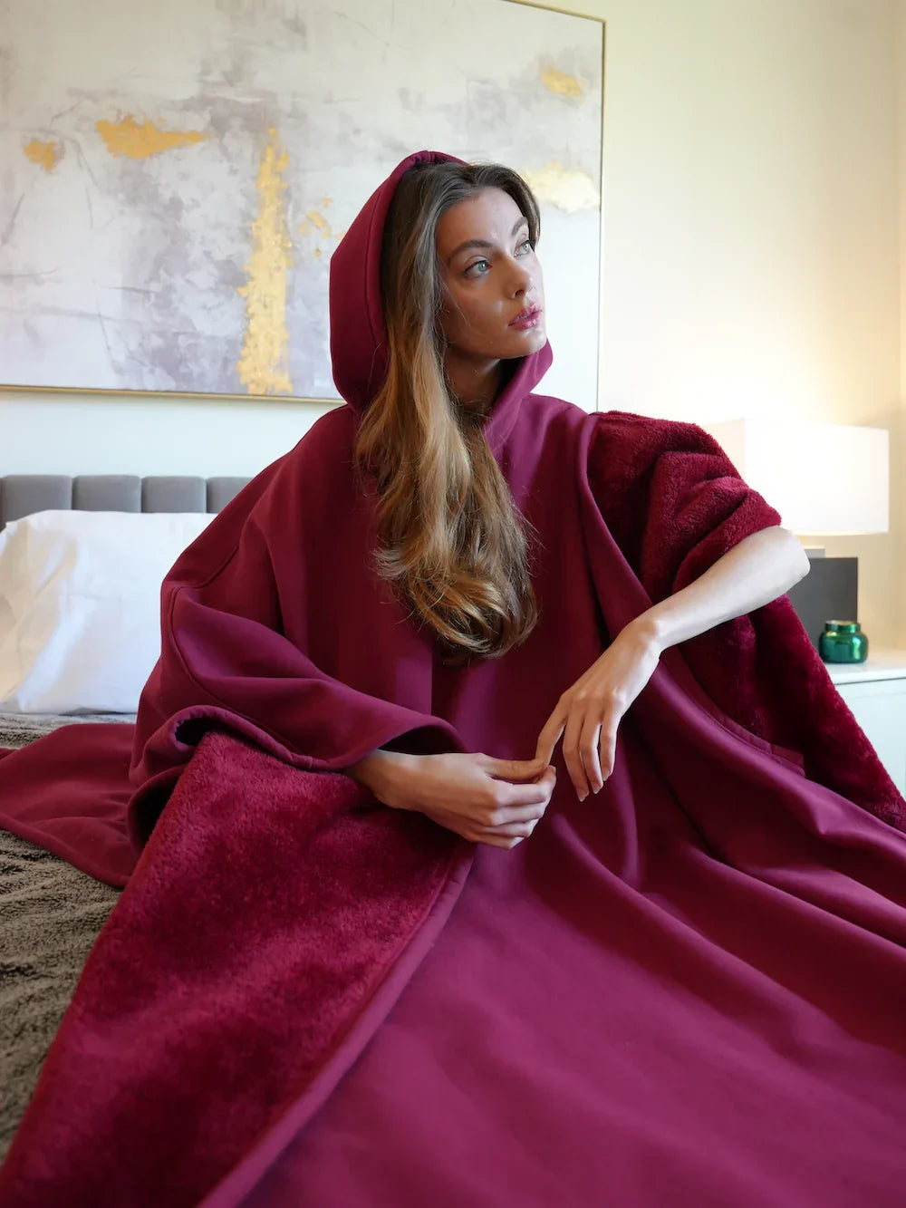Mulher Hoodie Manta Oversized com capuz, fit amplo e acolhedor