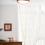 Veda | Candeeiro de Teto Flush | Efeito Madeira, Luz Tri-Cor | Tecido Moderno