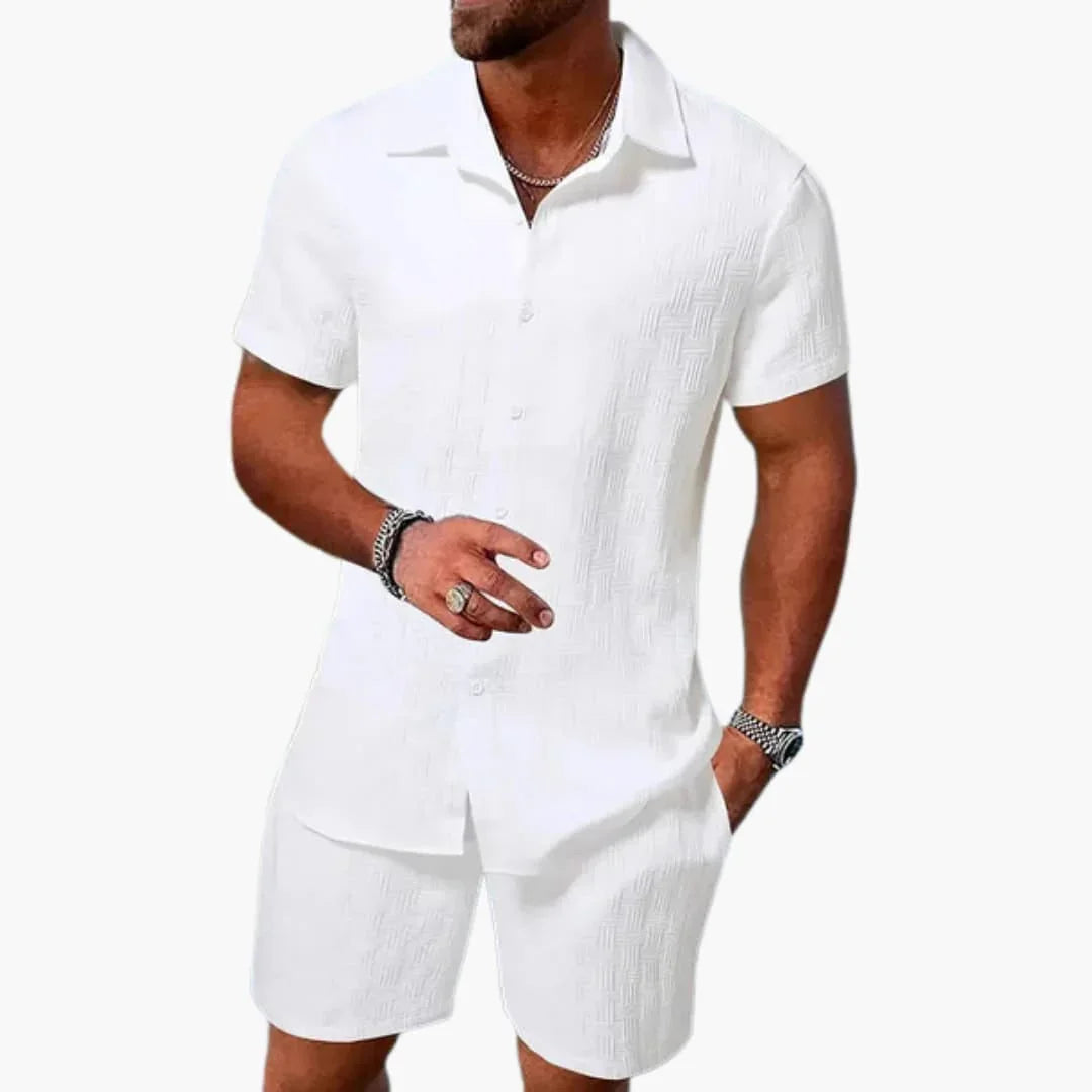 Ximena | Conjunto Masculino 2 Peças Camisa e Calção Jacquard