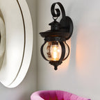 Eira | Lanterna de Parede Exterior LED | Braço Curvo, Vidro Semeado, Preto Mate