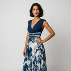 Vestido Midi Evasé Mulher | Decote Cruzado | Azul