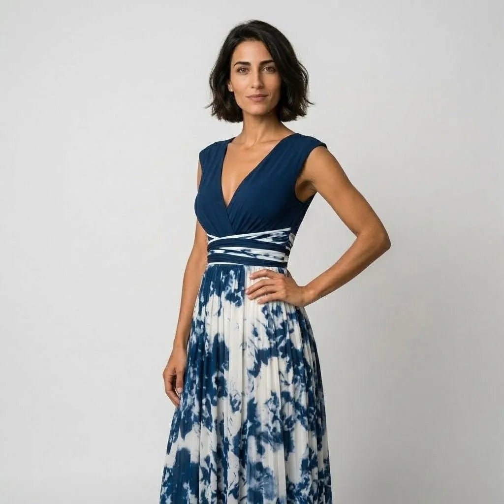 Vestido Midi Evasé Mulher | Decote Cruzado | Azul