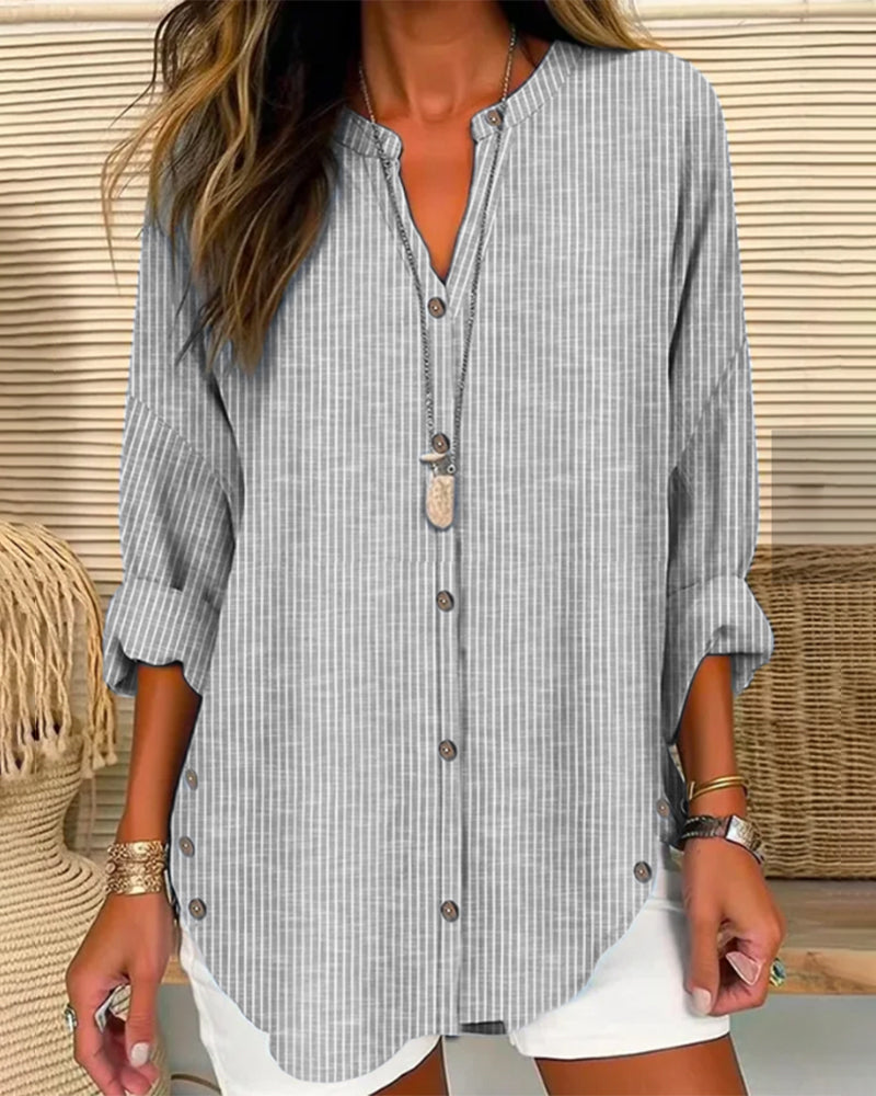 Bexcellent | Blusa Feminina Manga Longa Listrada Decote V