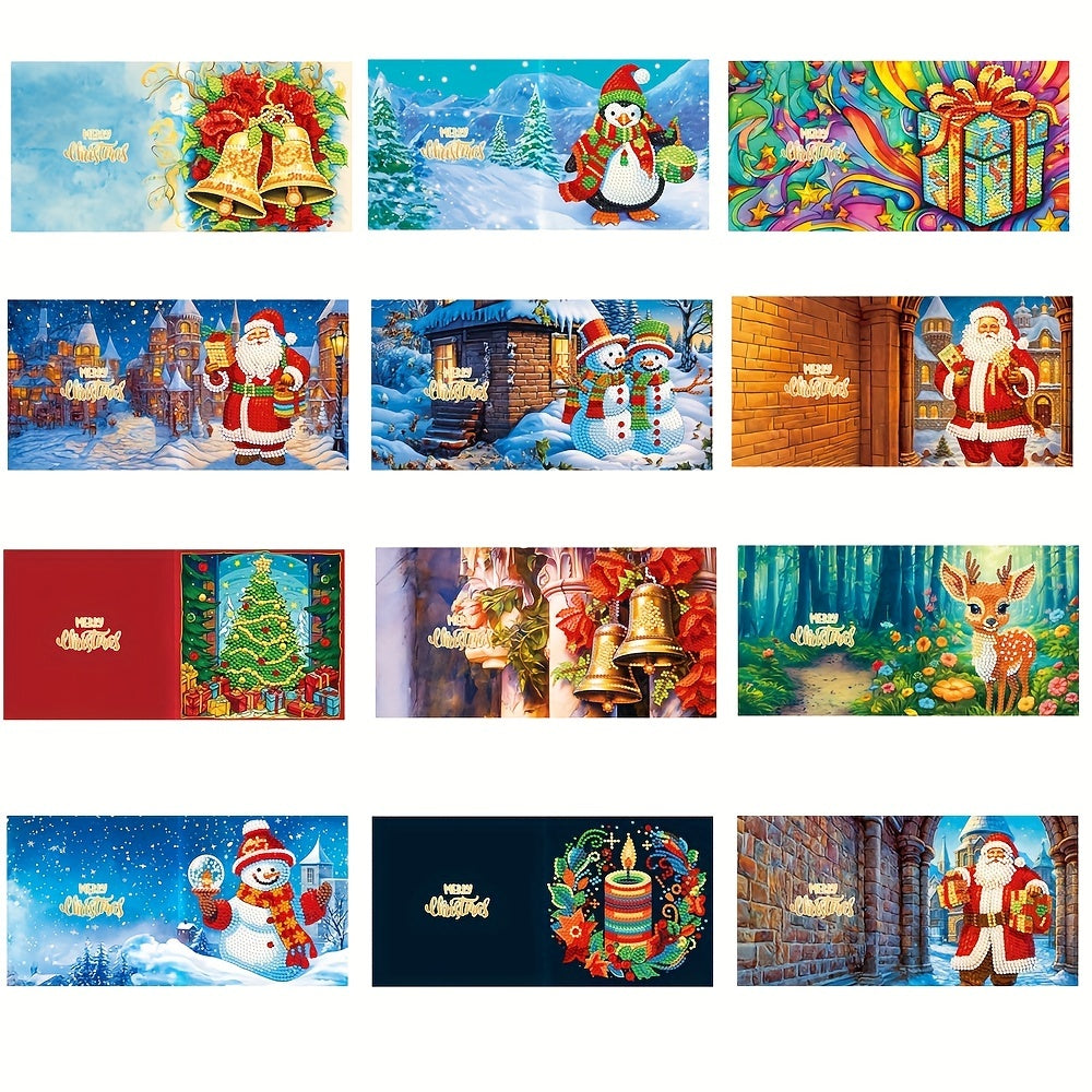 Lux | Cartões de Natal com Pintura de Diamante | Kit 12pcs, Papai Noel, Artesanal