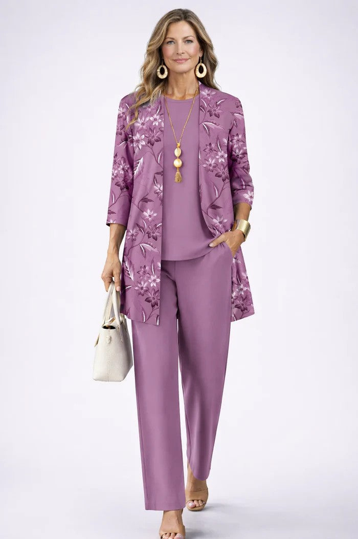 Briar | Conjunto 3 Peças Feminino Calças Estampadas Cardigan