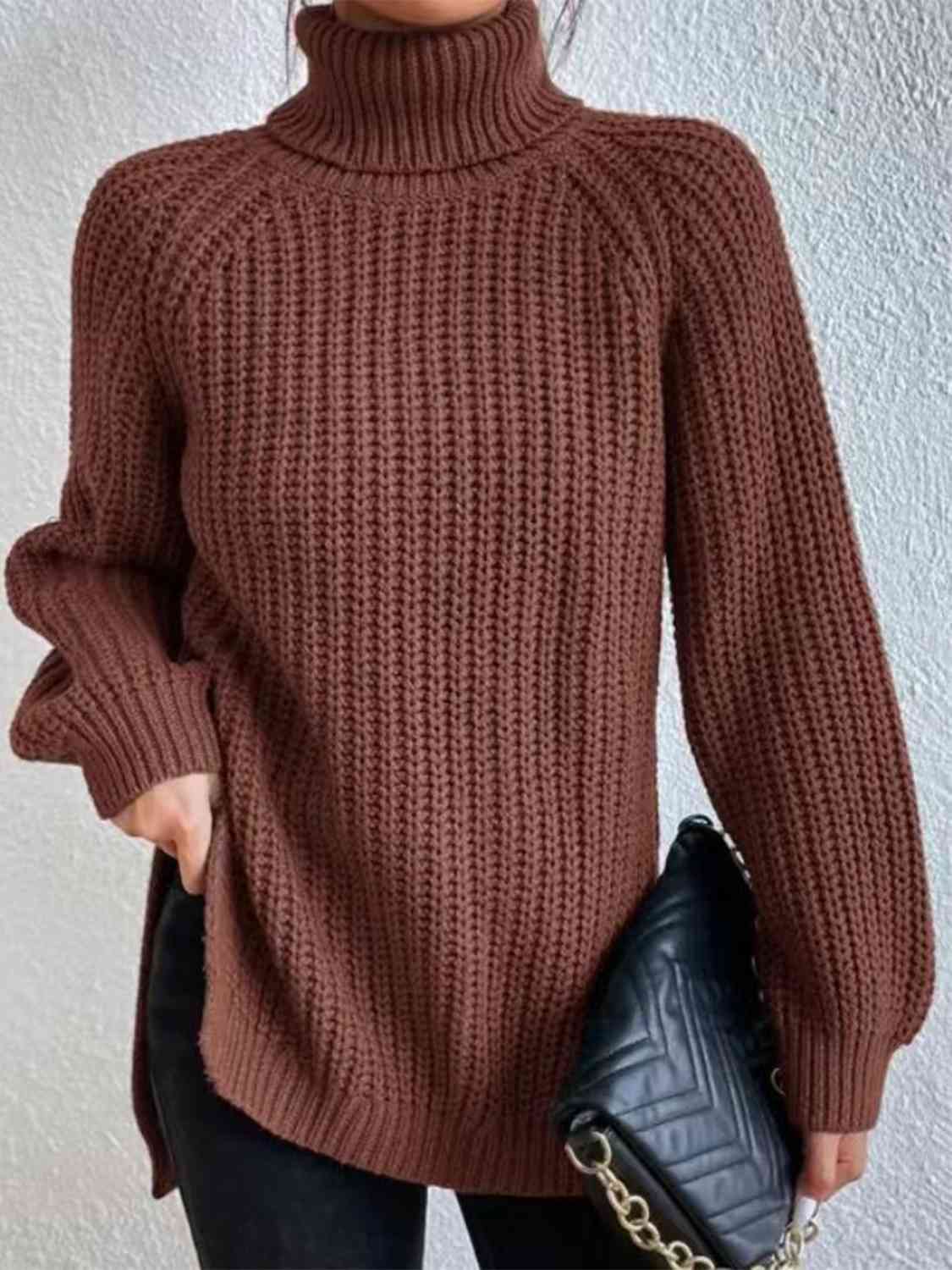 Perla | Camisola Feminina Gola Alta Canelada com Fenda Lateral