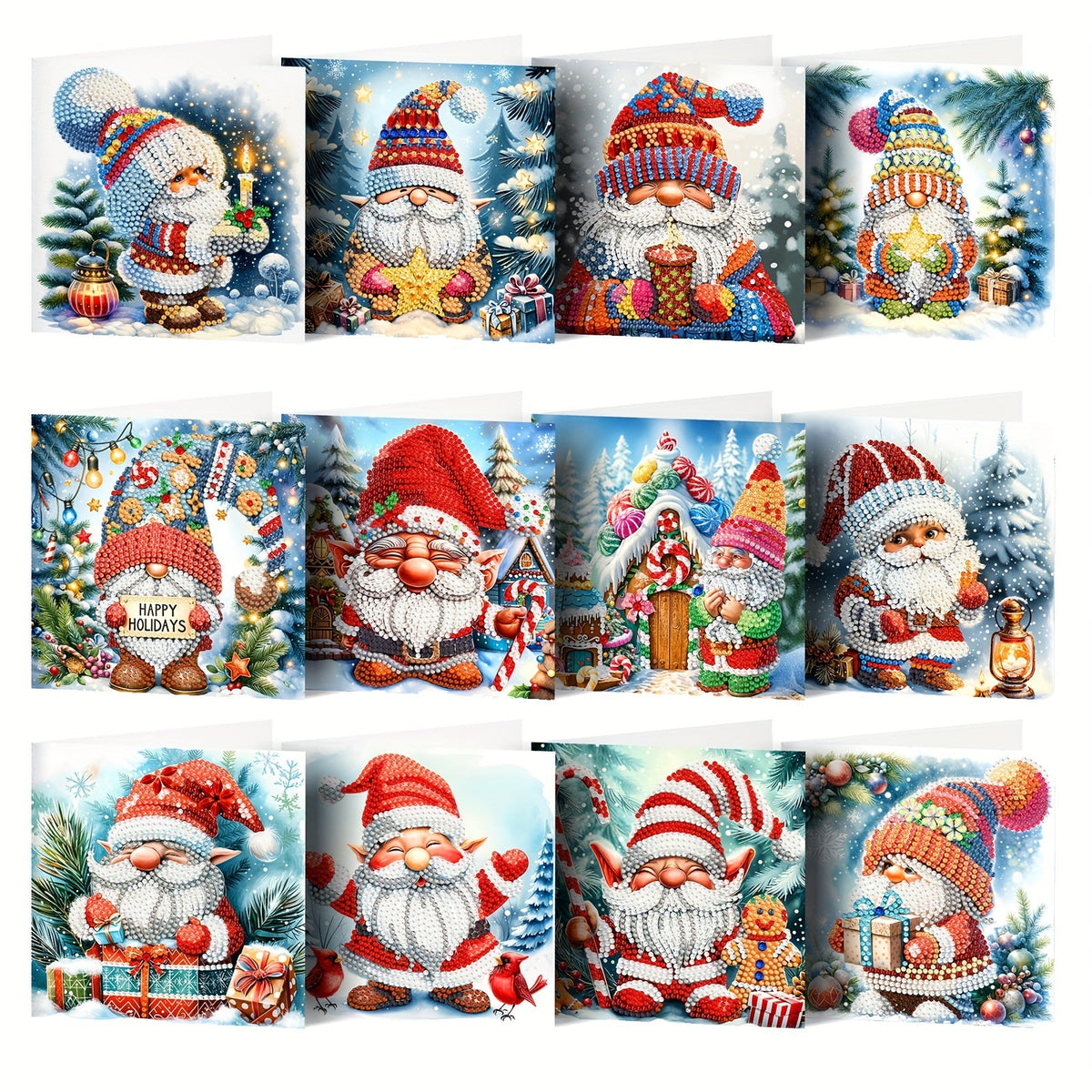 Lyra | Cartões de Natal DIY 5D Diamond Painting | 12 Unidades com Envelopes | Pintura de Diamante
