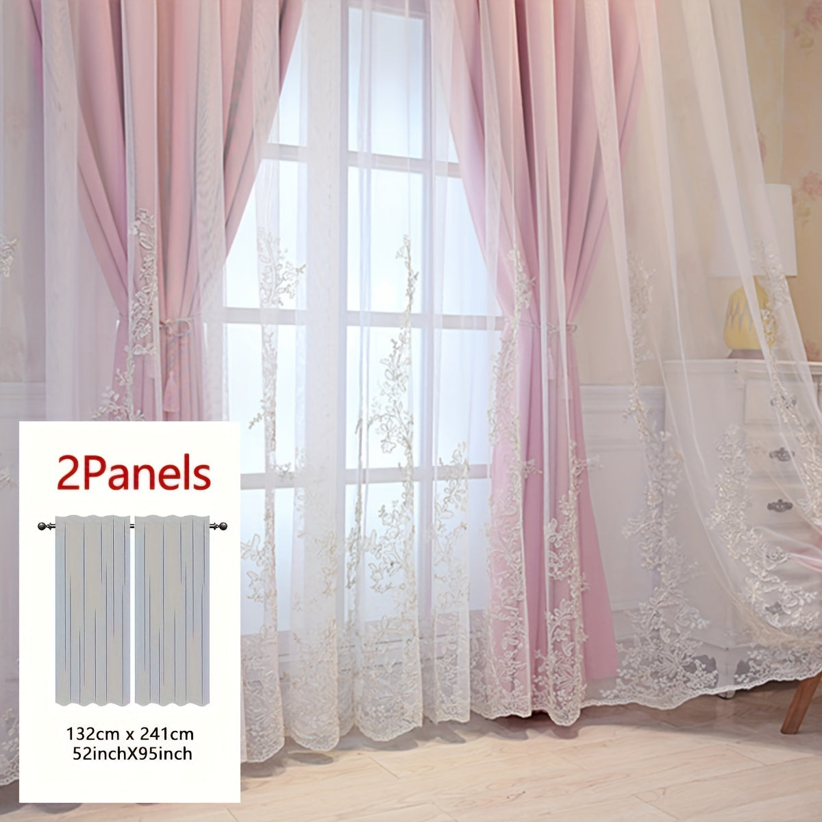 Reva | Cortinas Bordadas Fadas | Filtragem de Luz, Conjunto 2 Painéis | 100% Poliéster, Argolas