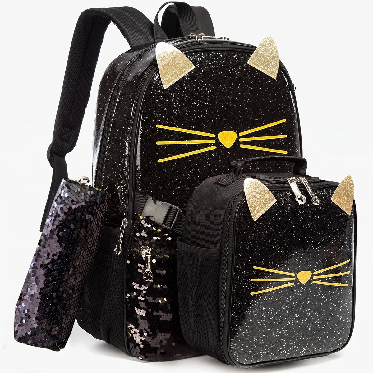 Perla | Mochila Escolar 3 Peças | Set Completo com Motivo de Gato | Criança