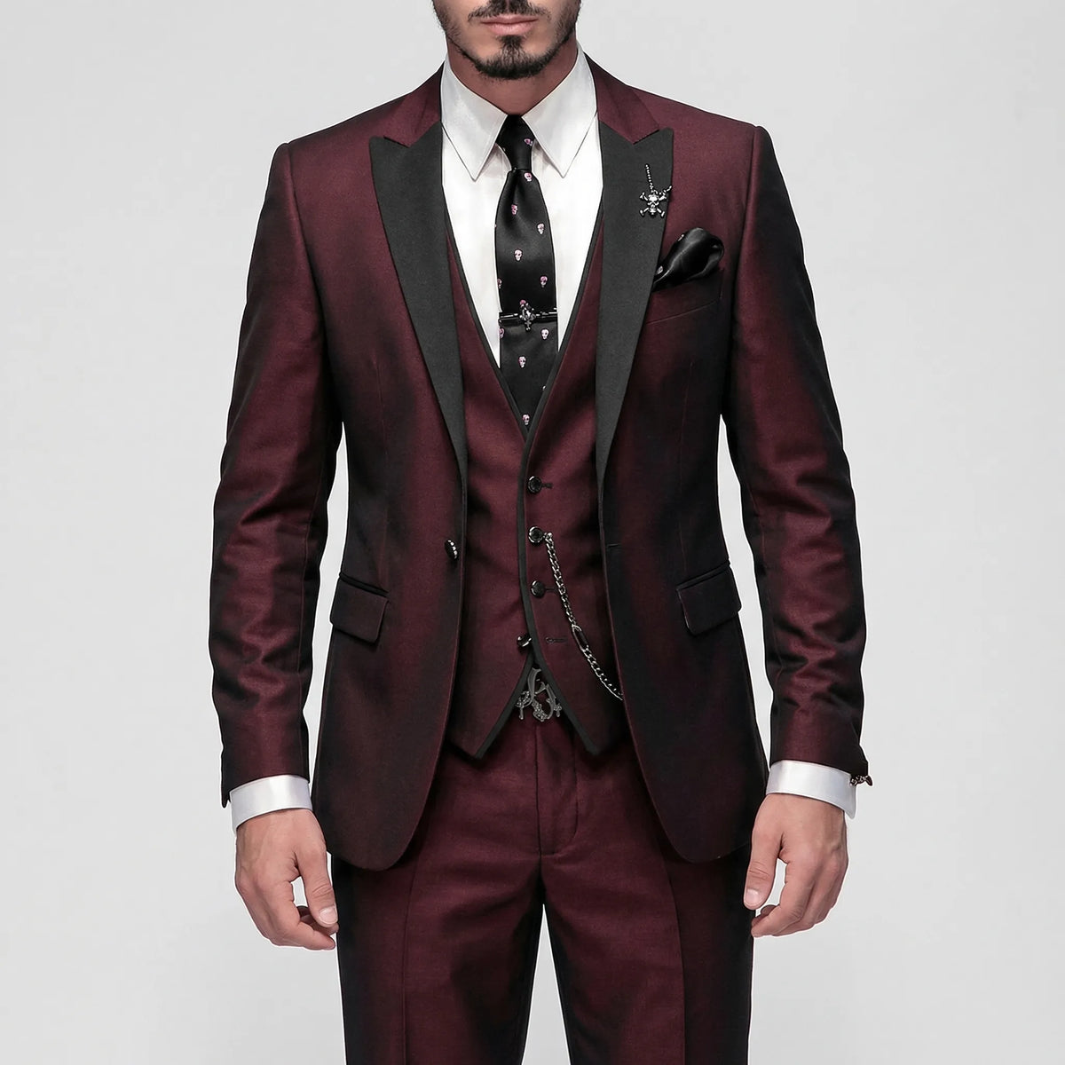Ondine | Fato Slim Fit Formal Masculino 3 Peças | Elegante, Lapelas Contrastantes | Várias Cores