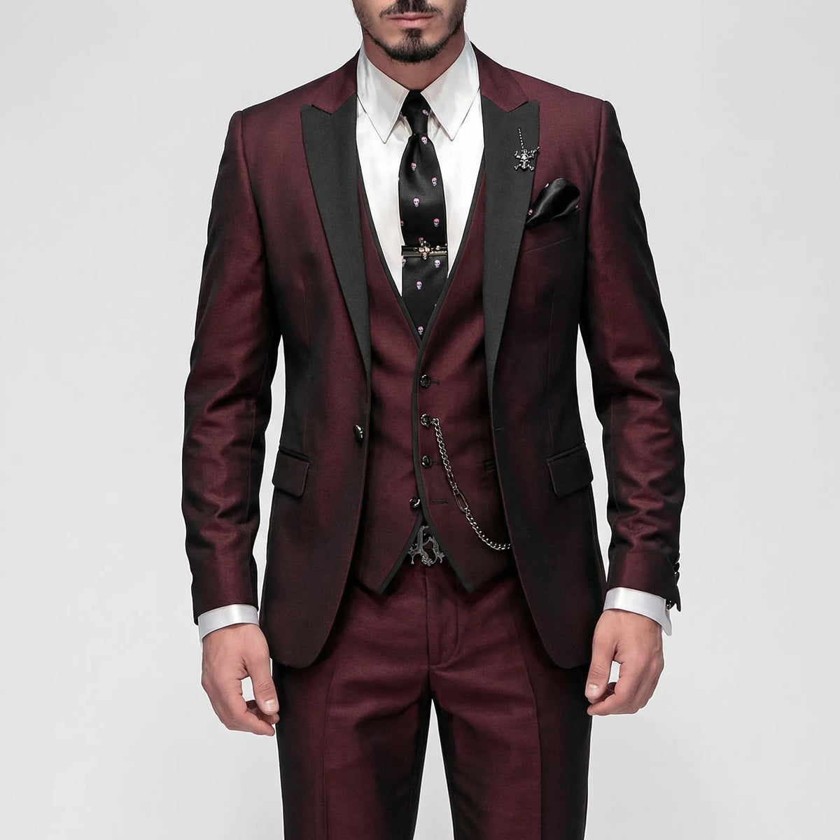 Ondine | Fato Slim Fit Formal Masculino 3 Peças | Elegante, Lapelas Contrastantes | Várias Cores