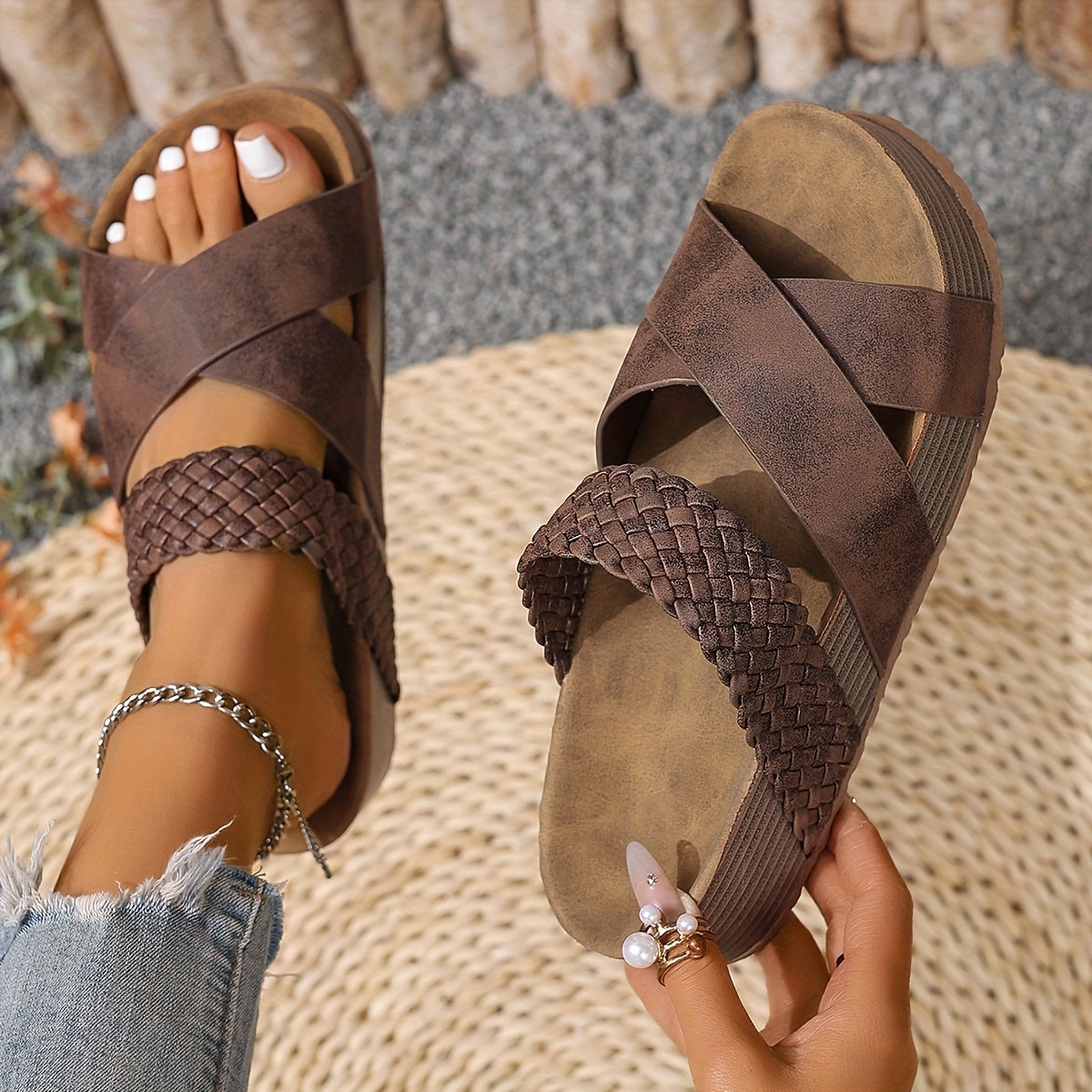 Sandálias Plataforma Femininas | Tiras Entrelaçadas, Estilo Casual