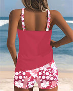 Bikini tankini feminino conjunto 2 peças estampado com shorts boxer