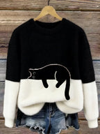 Wilhelmina | Camisola de Malha Color Block com Motivo de Gato