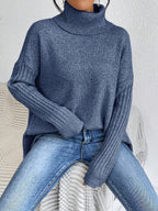 Mulher Camisola Tricot Gola Alta Assimétrica