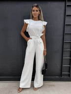 Mulher Jumpsuit Perna Larga Mangas Borboleta