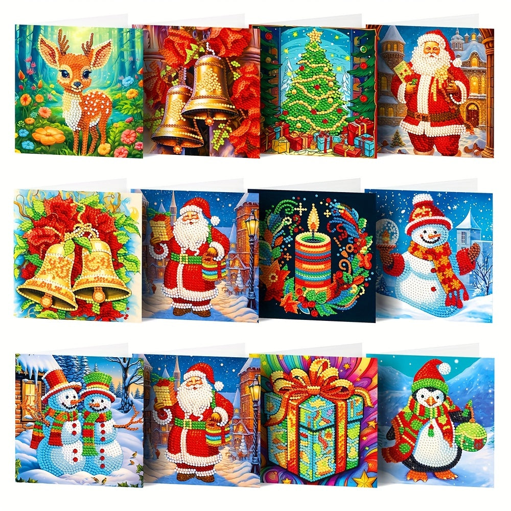 Lux | Cartões de Natal com Pintura de Diamante | Kit 12pcs, Papai Noel, Artesanal