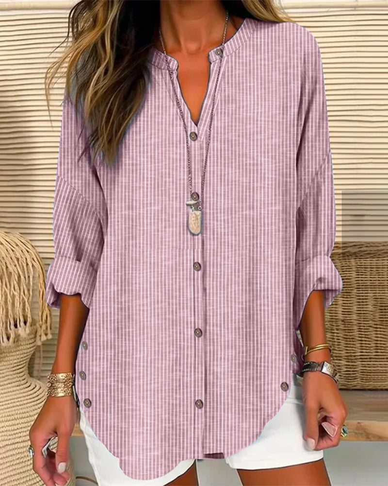 Bexcellent | Blusa Feminina Manga Longa Listrada Decote V