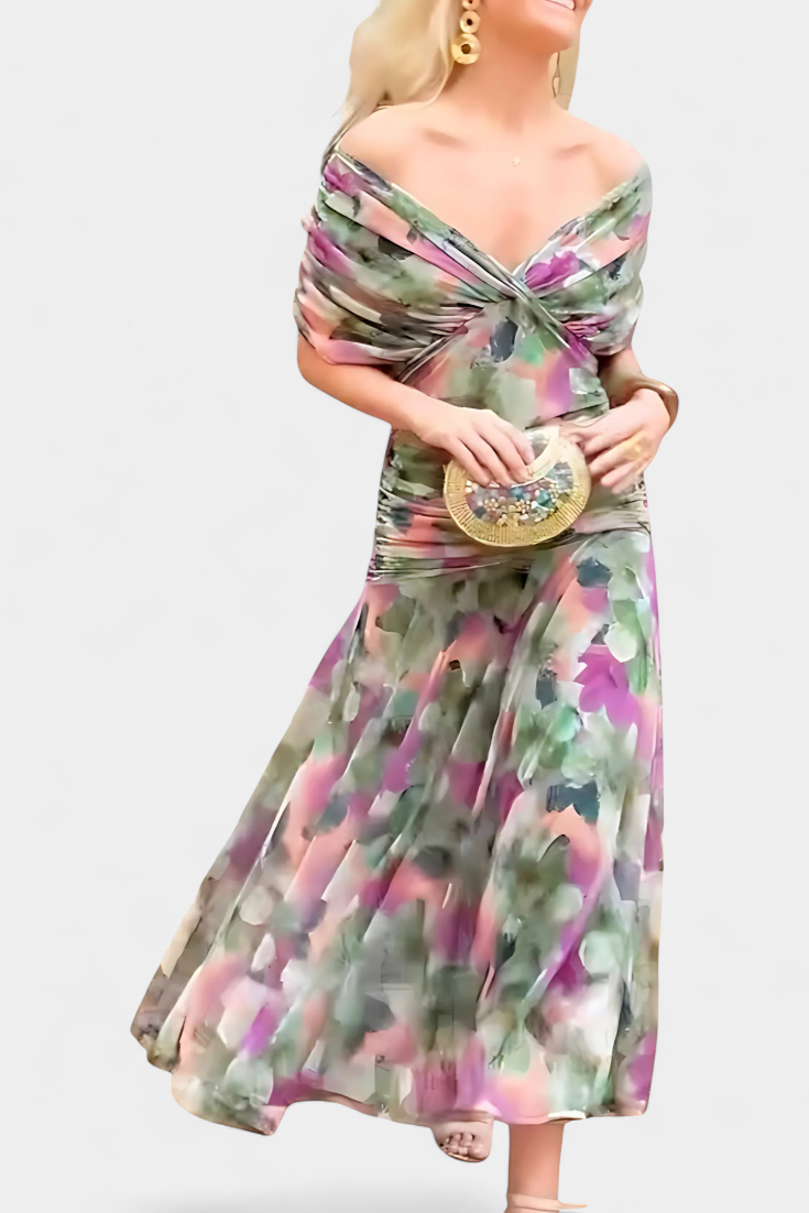 Selene | Vestido Floral Feminino Decote V Saia Longa