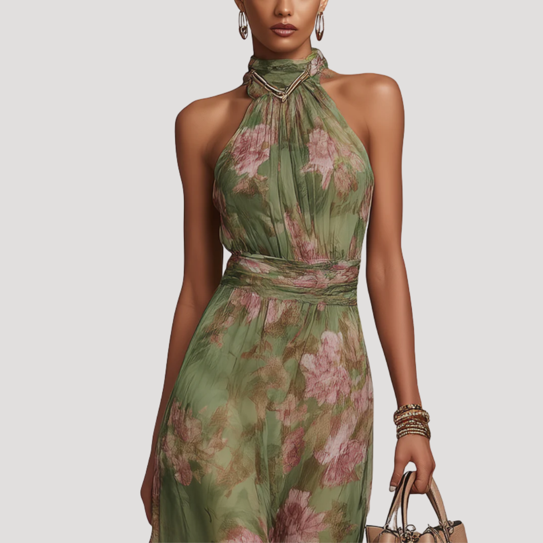 Vestido Maxi Floral Halter Mulher