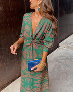 Valentina | Vestido Feminino Maxi Boho Decote V Estampado