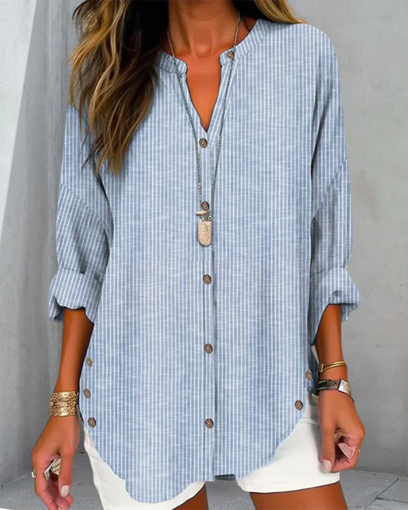 Bexcellent | Blusa Feminina Manga Longa Listrada Decote V